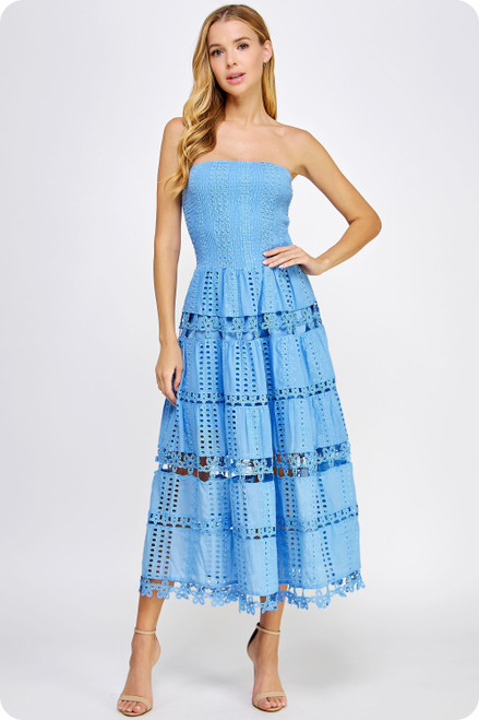 "Olivia" Eyelet Dress (Chambray Blue)