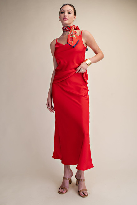 "Jojo" Satin Midi Skirt (Red)