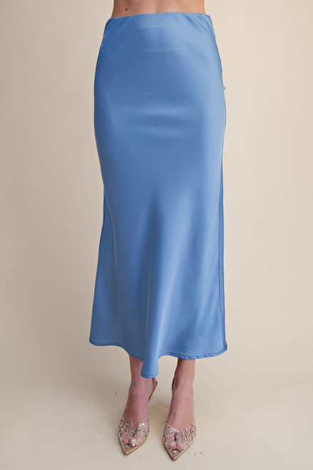 "Jojo" Satin Midi Skirt (Blue)