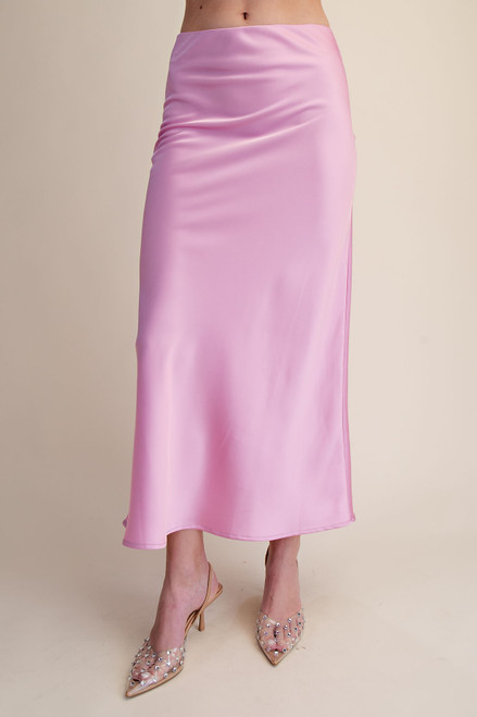 "Jojo" Satin Midi Skirt (Pink)