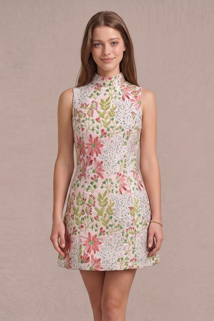 "Hallie" Jacquard Dress (Pink/Green)