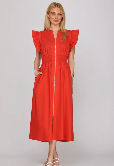 "Mary Anna" Zipper Dress (Red)
