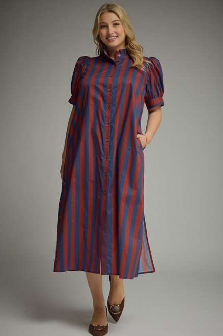 "Vashti" Striped Dress (Blue/Rust) *plus size*