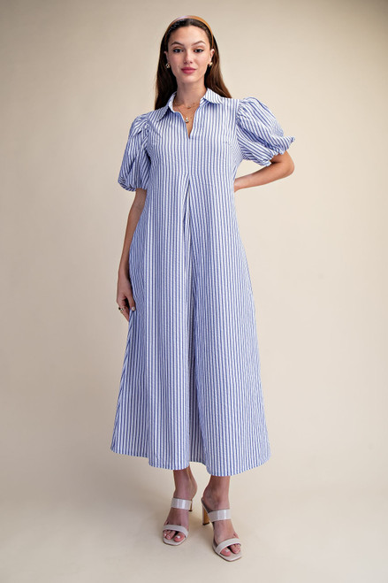 "Ollie" Striped Midi Dress (Blue/Powder Blue)