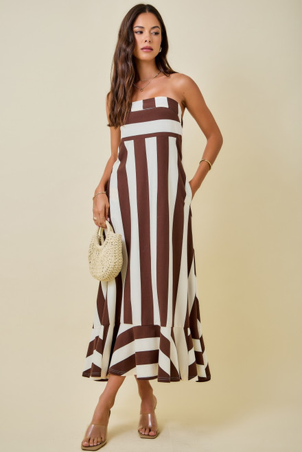 "Sela" Striped Dress (Brown/Ivory)