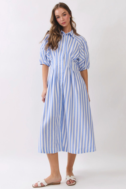 "Gayle" Striped Midi Dress (Blue/White)