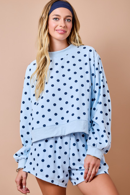 "Eliza" Polka Dot Set (Powder Blue/Navy)