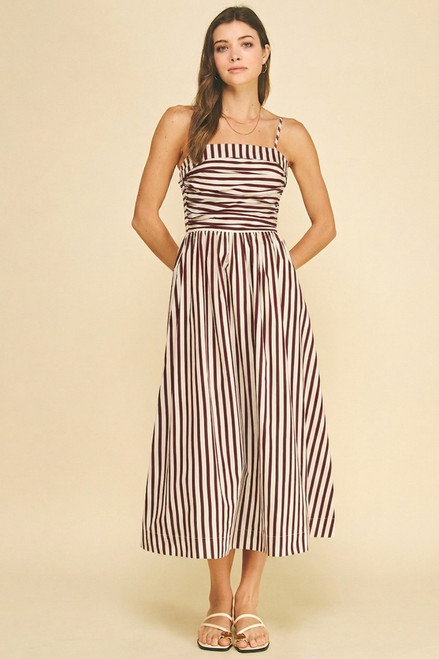 "Frankie" Striped Dress (Maroon/Cream)