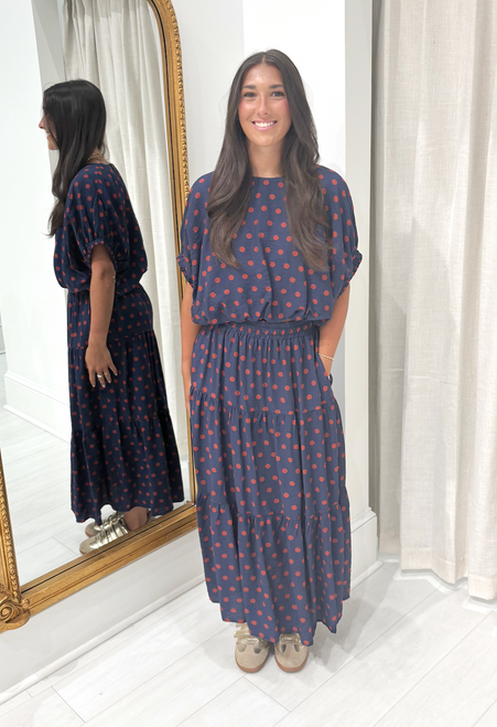 "Lennon" Polka Dot Set (Navy/Dark Red)
