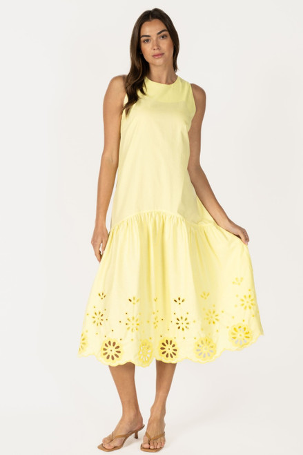 "Layne" Eyelet Poplin Dress (Yellow)