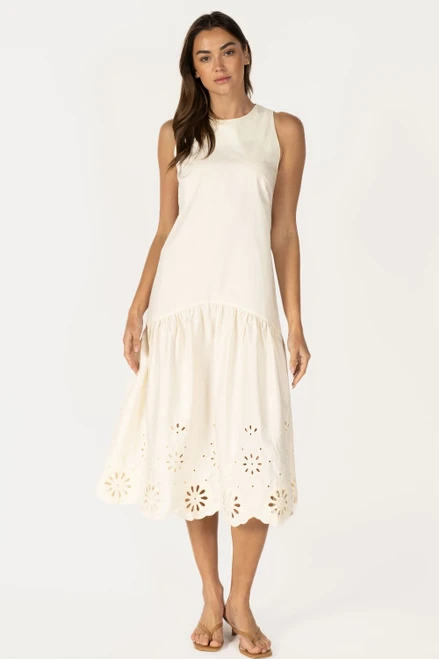 "Layne" Eyelet Poplin Dress (Ecru)