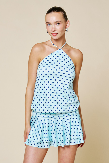 "Alden" Polka Dot Dress (Blue/Navy)