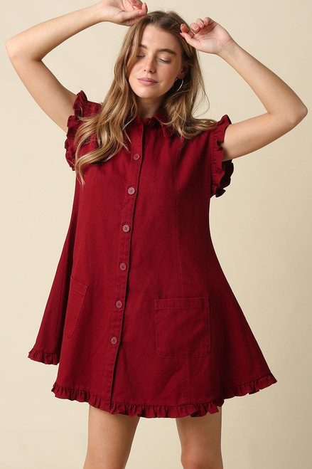 "Whitney" Denim Dress (Maroon)