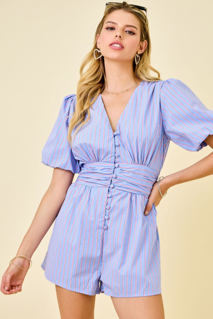 "Baleigh" Striped Romper (Blue/Red)