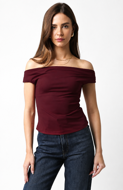 "Melissa" Off The Shoulder Top (Dark Burgundy)