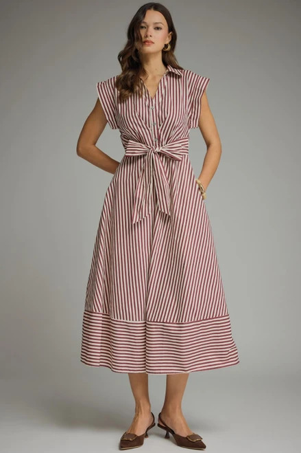 "Lora" Striped Midi Dress (Maroon)