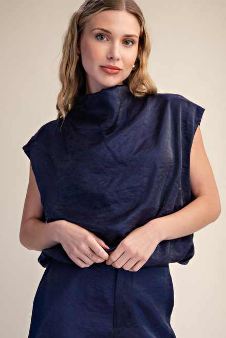 "Macy" Mock Neck Top (Navy)