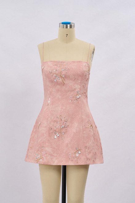 "Harley" Jacquard Beaded Mini Dress (Rose)