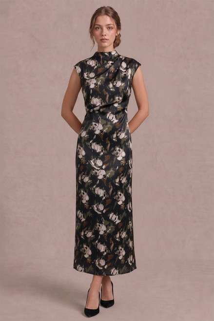 "Bella" Mockneck Dress (Black/Olive)