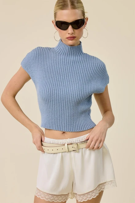 "Emily" Turtleneck Sweater Top (Dusty Blue)