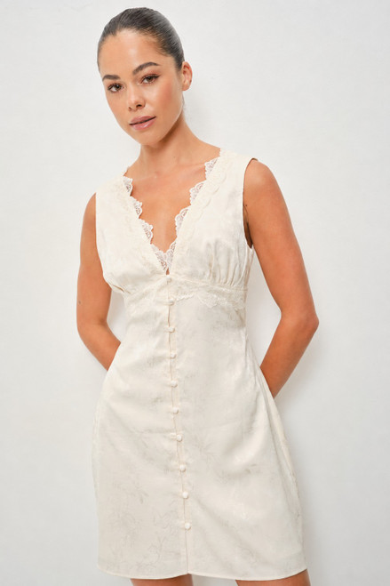 "Isabella" Mini Jacquard Lace Dress (Cream)