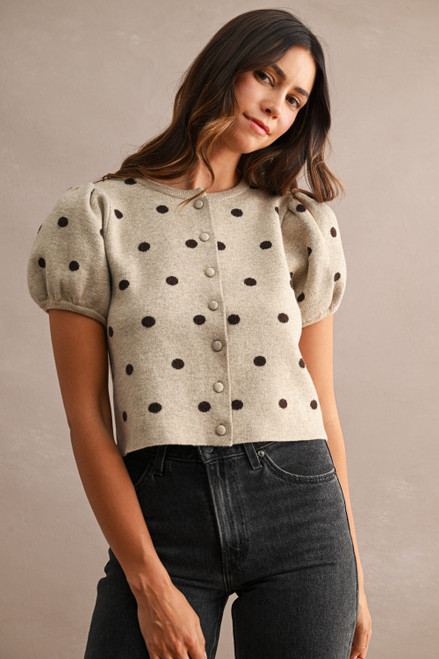 "Georgie" Polka Dot Sweater (Taupe)