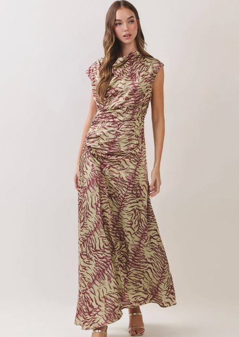 "Margie" Zebra Dress (Green/Maroon)