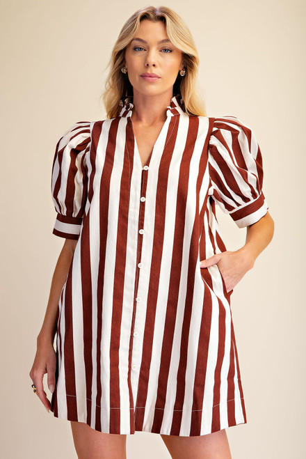 "Gia" Denim Striped Dress (Burgundy)
