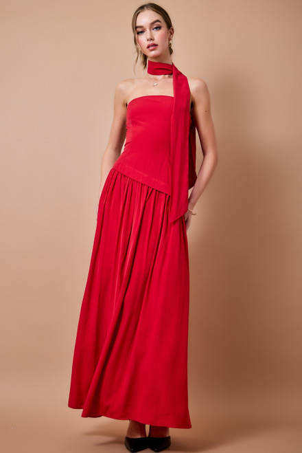 "Hayden" Maxi Scarf Dress (Red)