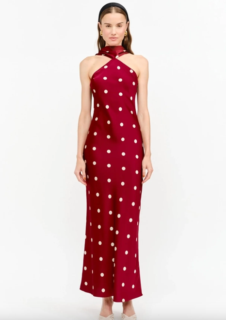 "Morgan" Polka Dot Dress (Maroon)