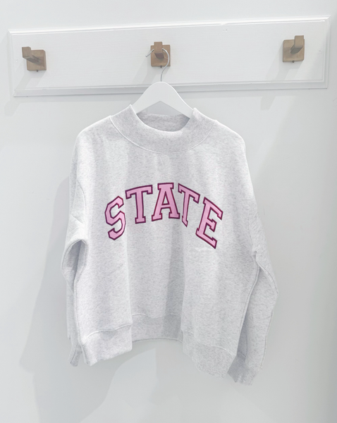 "State" Grey Mockneck (Maroon/Pink)