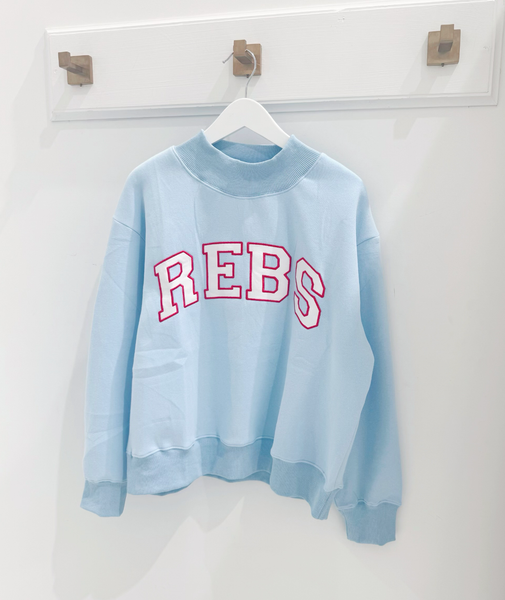 "Rebs" Powder Blue Mockneck (Red/White)