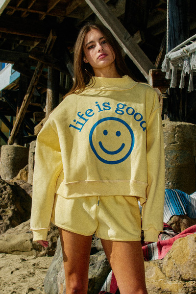 "Life Is Good" Mockneck Reversible Sweatshirt (Yellow)