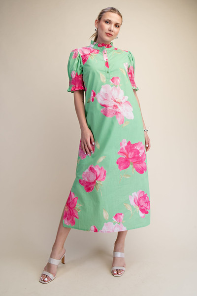 "Bonnie" Floral Dress (Lime)