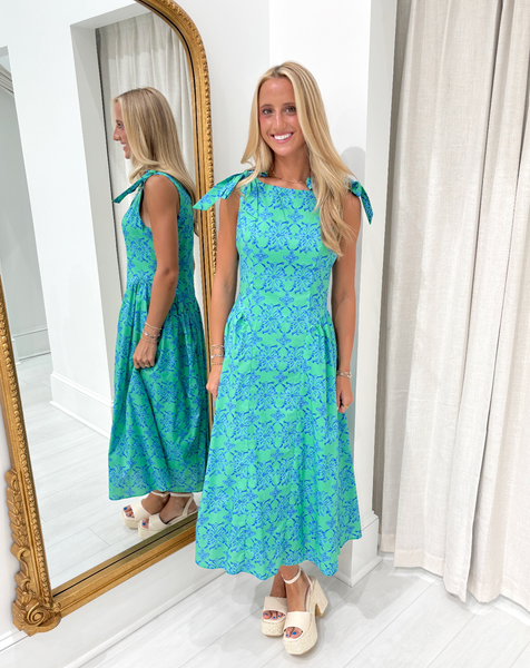 "Kelly" Midi Dress (Green/Blue Mix)