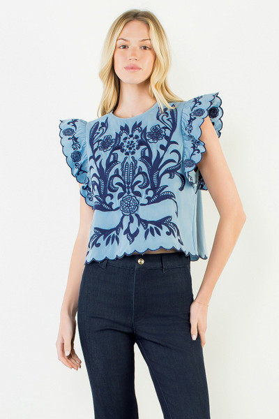 "Lanie" Embroidered Top (Blue/Navy)