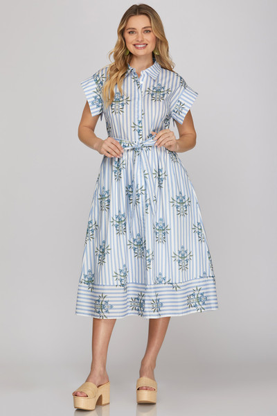 "Sheila" Striped Midi Dress (Blue Mix)