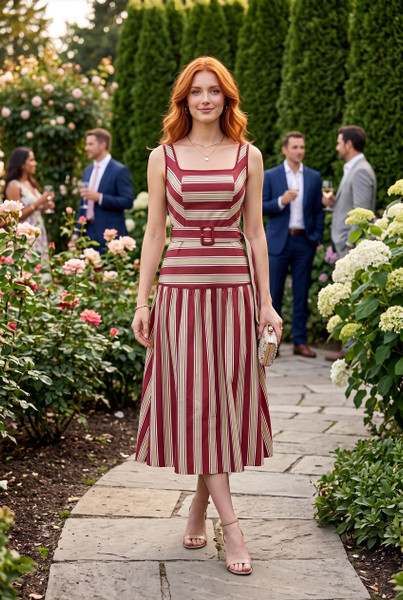 "Brooklyn" Belted Midi Dress (Burgundy Mix)