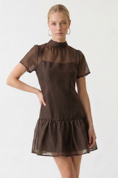 "Mallory" Organza Dress (Brown)