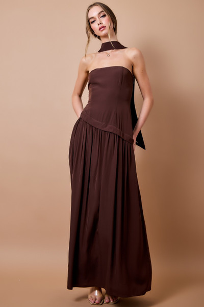 "Hayden" Maxi Scarf Dress (Brown)