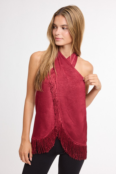 "Bridget" Fringe Top (Burgundy)