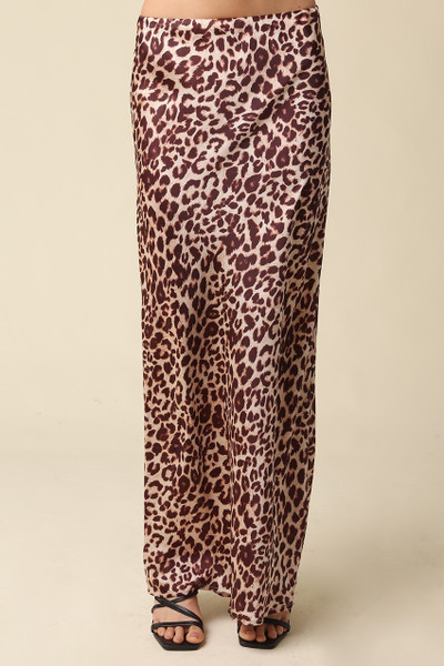 "Emma" Leopard Satin Midi Skirt