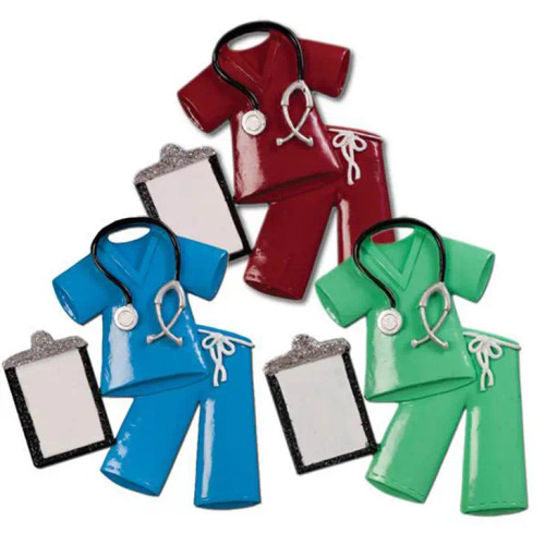 Scrubs with stethoscope and clipboard