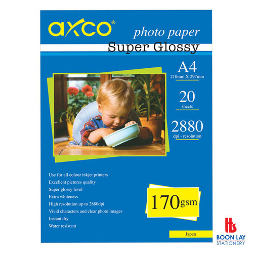 AXCO Photo Paper Super Glossy 170gsm A4 - Pack of 20's