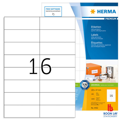 HERMA Premium White Label 105x37mm A4 - Box of 100's (4462)