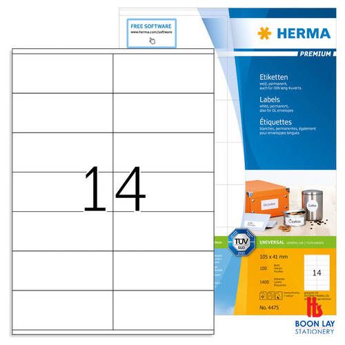 HERMA Premium White Label 105x41mm A4 - Box of 100's (4475)