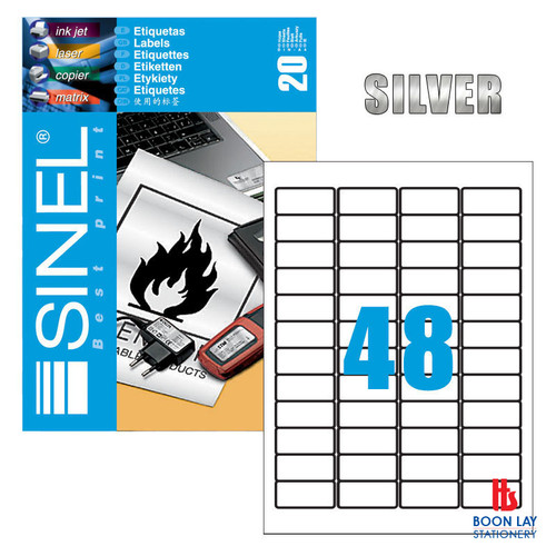 SINEL Polyester Silver Label 45.7x21.2mm - Pack of 20's (19103)
