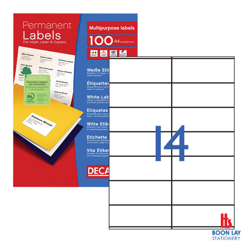 DECADRY White Labels 105x42mm - Box of 100's (DLW1802)