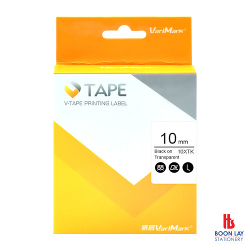 VARIMARK Labelling Tape 10mm X series - Black on Transparent (10XTK)