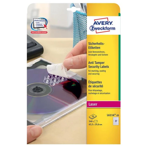 AVERY Zweckform® Tamper Proof Labels 63.5x29.6mm- Pack of 20's (L6114-20)